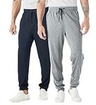 TEX2FIT 2-Pack Active Jogging Pants for Men with Zipper Pockets, Lightweight Quick Dry Track Pants (2-Pair Set) (Grey Melange/Black, Large)