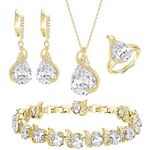 EVER FAITH Women Bridal Jewelry Set for Bride, Cubic Zirconia Necklace Earrings Bracelet Ring Sets for Birthday for Mom/Wife/Sister/Best Friend Clear Gold-Tone