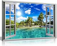 Caribbean Beach Holiday 3D Window Effect Canvas Wall Art Picture Print (24X16)