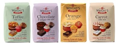 Wright's Baking Cake Mix Selection Pack - Toffee, Chocolate Fudge, Orange & Carrot (One of Each 500g Pack)