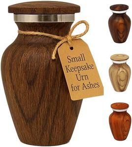 KC KATIE COLLECTION BY URNSELLER Small Keepsake Cremation Urn for Human Ashes Aluminum with Wood Grain Finish | Mini Metal Sharing Personal Funeral Urn for Pet or Human Ashes (Teak)