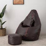 Wakefit 3XL Bean Bag, Bean Bag with Beans Filled, Bean Bag Sofa, Bean Bags, Bean Bag Chair, Bean Bag with Beans, Diwali Gifts, Bean Bag XXXL, Original Leatherette BeanBag (Brown with Red Piping)