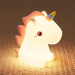 MCHERRY Unicorn Night Light for Girls Bedroom, Unicorns Gifts for Girls, Cute Night Lights for Kids Room, Squishy Silicone Nursery Lamp, LED Color Changing USB Rechargeable Baby Toddler Decor