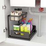 Under Sink Organizer and Storage, 2 Tier Rustproof Under Cabinet Storage, Sliding Kitchen Sink Organizer for Kitchen Bathroom