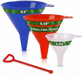 KarZone Plastic Funnels for Kitchen Use - 3 Pack Assorted Sizes, Wide Mouth Opening, Automotive and lab Compatible, Filling Bottles and Jars, Liquids and Oil Transfer, embudo