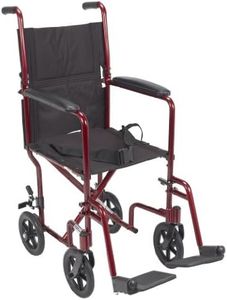 Drive Medical Lightweight Folding Transport Wheelchair with Swing-Away Footrests, Red