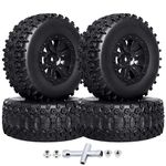 RC Short Course Truck Tires 1/10 Scale Pre-glued RC Wheel Rim and Tires Set 12mm Hex with Foam Inserts for Traxxas Slash 2WD 4X4 Losi 22S 2WD SCT VKAR 10SC SC Mounted (OD 4.33 Inch (110mm))