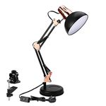 Powerking Swing Arm LED Desk Lamp, Adjustable Architect Task Lamp Classic Desk Lamp with Clamp On Desk Lamps for Home Dorm Office Reading Gold Black（Bulb is not incluede