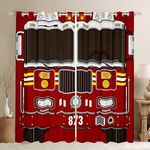 3D Fire Truck Print Curtains for Kids Adults,Fire Engine Window Treatment Black Red Firemen Car Vehicle Window Curtains,Cartoon Firefighter Truck Draperies Fire Fighting Vehicle Bedroom Decor 104"X84"