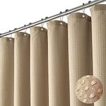 Dynamene Stall Fabric Shower Curtain - 36x72 Waffle Weave Weighted Cloth Shower Curtains for Bathroom, Neutral Heavy Duty Hotel Spa Luxury Bath Curtain Set with 6 Plastic Hooks,Beige/Khaki