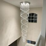 SEFINN FOUR High Ceiling Chandelier Modern Double Swirl Pendant Light Crystal Lighting Fixture Raindrop Chandelier for Entryway, Foyer, Stairs, Required H98in W24in