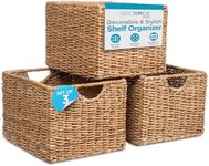 BIRDROCK HOME Storage Shelf Organizer Baskets with Handles - Handwoven Abaca Seagrass Wicker Basket for Pantry, Living Room, Office & Bathroom, Versatile Under Shelf Storage - Set of 3, Natural