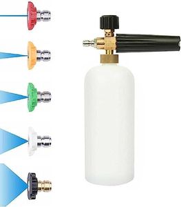 Pressure Washer Foam Cannon Kit,1 L Bottle Snow Foam Lance with 1/4 Inch Quick Connector & 5 Adjustable Pressure Washer Spray Nozzle Tips for Car Detailing Pressure Washer
