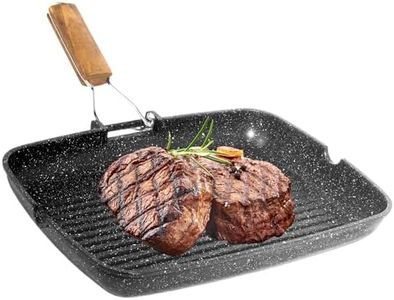 NAMAI-Bistecchiera Antiaderente Pietra - Manico Pieghevole Salvaspazio - 36cm x 24cm - Lavastoviglie - Griglia Rettangolare- Alluminio Pressofuso - Nera - Piastra per Cucinare sui Fornelli