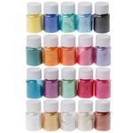 WorldWesties 20 Colors Mica fine Pigment Powder 15g Each for Making Cosmetic, Candle,Nail,Art,Craft,Resin,Statue,Bath soap,Multicolor 20g(Pack of 20)