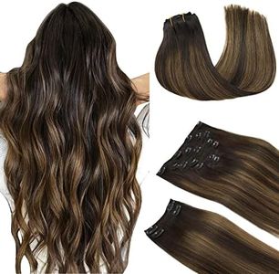 DOORES Clip in Hair Extensions Real Human Hair, Balayage Dark Brown to Chestnut Brown 24 Inch 9pcs 150g, Extensions Human Hair Clip in Remy Hair Extensions Natural Hair Extensions Thick Straight