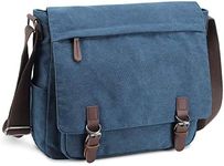 Messenger Bag for Men Retro, Canvas Satchel casual Briefcases Laptop Bag fit 13.3 15.6 Inch, Blue13, 13.3 inch, Vintage