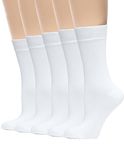 Dlunsy Women's Cotton Calf Socks Lightweight Soft White Casual Crew Socks Cotton Women's Socks 5 Pairs,Size 9-11