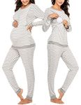 Ekouaer Nursing Pajama Set Striped Long Sleeve Maternity Sleepwear Labor Pjs Breastfeeding Thermal Underwear Clothes, A Light Gray Stripe, M