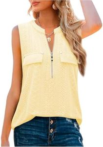 Bulotus Sleeveless Blouses for Women, Summer Tank Tops for Work Sleeveless Tunics or Tops to Wear with Leggings Ladies Loose Blouses Dressy Elegant Eyelet Camisole, T-Yellow, XL