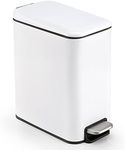 Small Trash Can with Lid Soft Close 5 Liter Stainless Steel Rectangular Slim Trash Bin with Removable Inner Wastebasket for Bathroom Bedroom, Powder Room, Office, Kitchen (White)