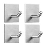 FOMANSH Heavy Duty Adhesive Hooks, Stick on Wall Adhesive Hangers, Strong Stainless Steel Holder, Self Adhesive Hooks for Kitchen Bathroom Home Door Towel Coat Key Robe 4 Packs Silver