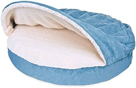 FurHaven Pet Dog Bed | Orthopedic Round Faux Sheepskin Snuggery Burrow Pet Bed for Dogs & Cats, Blue, 26-Inch