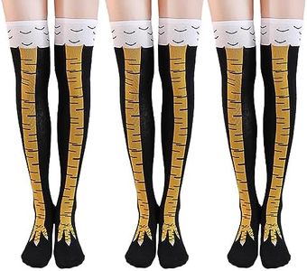 3 Pairs Chicken Leg Socks, Cotton Chicken Feet Socks Womens Mens Knee-High Turkey Socks Crazy Funny Halloween Thanksgiving Gifts (Yellow)