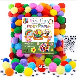 Caydo [400 pcs] - 300 Pieces 2.5cm Assorted Pompoms with 100pieces Wiggle Eyes Multicolor Arts and Crafts Pom Poms Balls for Kids DIY Art Creative Crafts Decorations