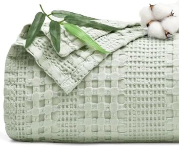 PHF Cooling Waffle Blanket Queen Size, Lightweight 60% Rayon Derived from Bamboo & 40% Cotton Breathable Summer Blanket for Hot Sleepers, Soft and Luxury for Bed Couch and Sofa, 90"x90", Mint