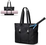 GOLF SUPAGS Tennis Tote Bag for Women with Yoga Mat Straps, Racket Holder Bags with 14" Laptop Compartment, 24L Lightweight Sports Bag with Wet Pocket (Black)