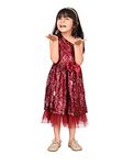 LILPICKS Girls Sequin One Shoulder Fit n Flare Bow Party Dress (Maroon) (13-14Y)