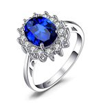 JewelryPalace Princess Diana William Kate Middleton 2.7ct Created Blue Sapphire Engagement 925 Sterling Silver Ring Size O