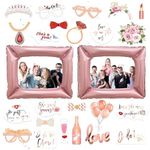 Hen Party Photo Booth Props - 25 Pieces Hen Party Accessories Pink Foil Photo Frame Wedding Photo Props for Women Bachelorette Party Girl’s Night Out Party Engagement Bridal Shower