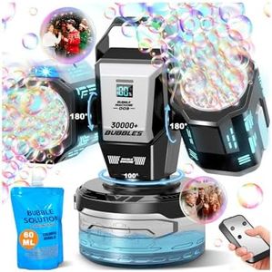 Rechargeable Bubble Machine with RGB Lights: Creates 30,000 Bubbles/Min Storm, Auto 360° Rotation, Type-C Charge - Remote Control Bubble Maker for Romantic Wedding, Kids Party & Outdoor Events