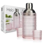 Glaver's Cocktail Shaker Set, 15.2 oz Shaker, 6 Hobnail Shot Glasses, Stainless Steel Strainer Cap,Glass Shaker Set for Bars. Dishwasher Safe,Pink