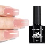 TOMICCA Jelly Pink Gel Nail Polish Nude Color Translucent Natural Gel Polish Soak Off UV LED Nail Gel Polish Nail Art Starter Manicure Salon DIY at Home, 8ML