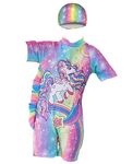 YUPPIN Girls Swimsuits Half Sleeve Rash Guard Swimwear with Matching Cap One-Piece Bathing Suits 2-11 Years