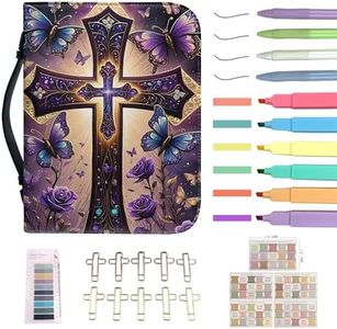 Christian Jesus Easter Day Leather Bible Cover Case Zipper Women Men Large Capacity Multiple Pockets Handle Carrying Fit Book