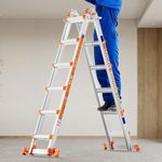 LEVELEVE 20FT Extension Ladder,A Frame 6 Step Ladder with Stabilizer Bar & Wheels,330 lbs Security Load Multi Position Ladder for Stairs Home Indoor Outdoor Roof