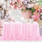 6ft Pink Tulle Table Skirt for Rect