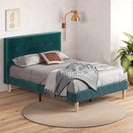 Zinus Double Bed Frame OMKARAM, Dark Green Velvet Fabric, Bedroom Furniture