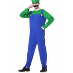 WWQQYY Super Brothers Plumber Cosplay Fancy Dress Costume Outfit, Jumpsuit, Hat and Moustache for Unisex Mens Women Adult Kids Teens Costume Halloween Carnival, Men Green, XL