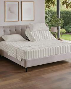 Flex Top Split Head King 4 Piece Sheet Set - Comfy Breathable & Cooling Bed Sheets Set - Hotel Luxury Bedding for Women, Men, Kids, Teens, Boys & Girls - Deep Pockets, Soft - Oeko-Tex - Beige Stripes