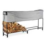 Relaxdays Firewood Rack, Extra Wide, With Cover Tarp, Metal Wood Rack, HWD 122 x 245 x 40cm, Black