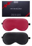 BeeVines Silk Sleep Mask, 2 Pack 100% Real Natural Pure Silk Eye Mask with Adjustable Strap, Eye Sleeping Mask, Eye Sleep Shade Cover for Summer Travel Reduces Puffy Eyes (Black & Red)