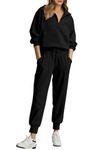 PRETTYGARDEN Womens 2 Piece Sweatsuits Set Long Sleeve Half Zip Pullover Sweatshirt Joggers Sweatpants Fall Outfits Tracksuit (Black,X-Large)