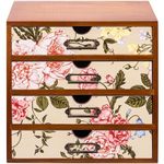 Woodaholic 4-Drawer Vintage Desk Organizer with Jacobean Pattern Pastel Flowers Curio Drawer Dresser, Closet, Tabletop - 4-Tier Wood Desktop Organizing Cabinet - Victorian Floral Design