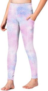 Stelle Girls Athletic Leggings Kids Dance Workout Running Yoga Pants with Hidden Pocket (Tie Dye Marshmallow, 7-8 Years)