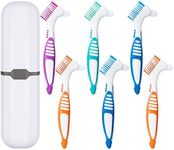 WILLBOND 6 Pieces Denture Brush Toothbrush Hard Denture Toothbrush Brush Cleaning Brush with White Carrying Case for False Teeth Cleaning (Green, Purple, Blue and Orange)